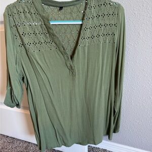 Olive Green Women's Top with Lace Detail